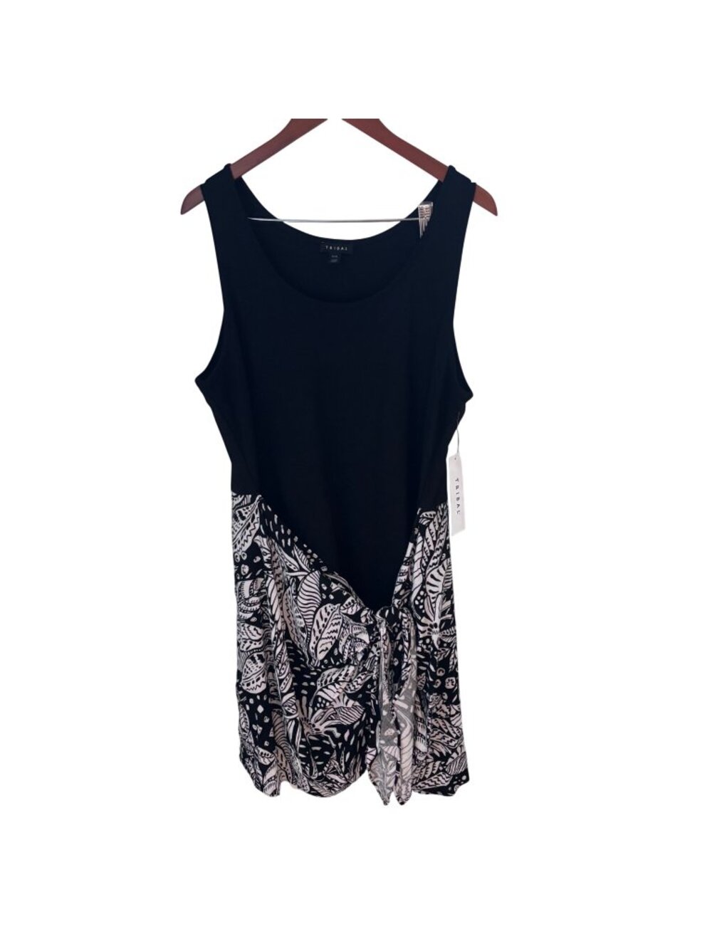 Tribal Black & White Tank Dress with Tie Scarf Skirt Size XL Stretchy Summer NWT